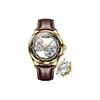 OLEVS Men's Mechanical Automatic Skeleton Watch Brown Black Leather Strap Waterproof Fashion Timepiece