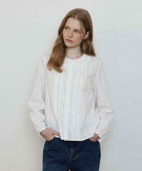 DEPOUND Textured Frill Pintuck Blouse [Off White]