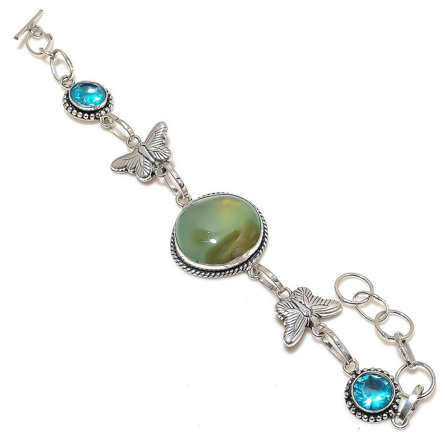 

Браслет из стерлингового серебра 925 пробы с натуральным лабрадоритом и голубым топазом, 7–8 дюймов, Y8W47