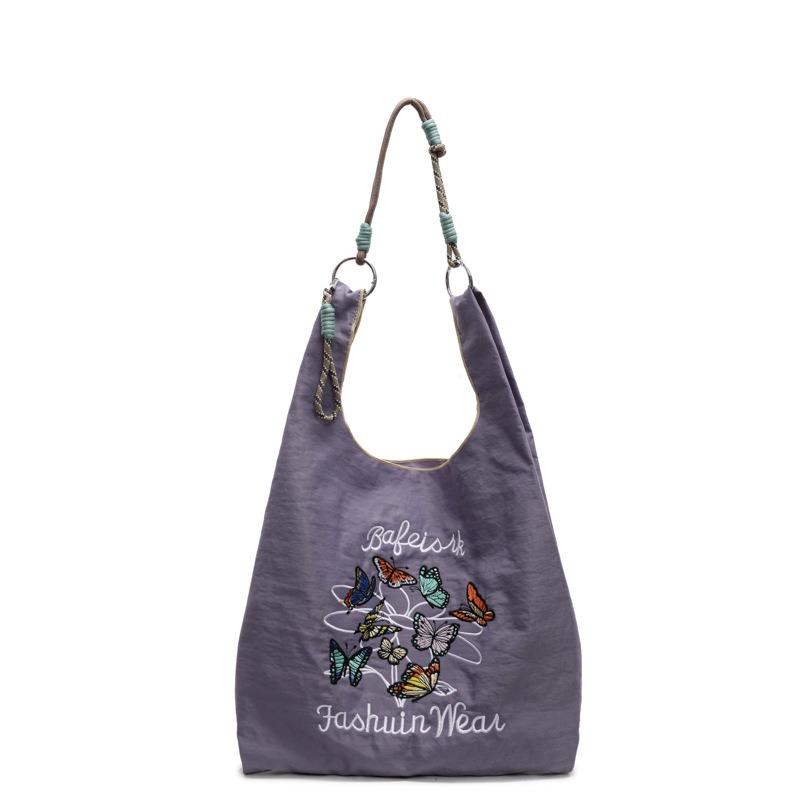 Embroidered shopping bag New eco-friendly bag Commuter fashion versatile tote shoulder women's cloth bag