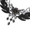 Fashion Women's Black Rose Teardrop Bead Pendant Lace Choker Lolita Collar Necklace