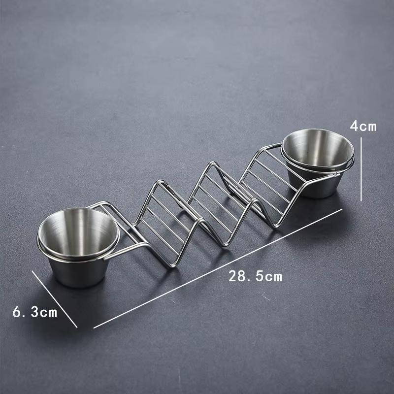 Stainless Steel Taco Holder Set Taco Shell Holder Stand with 2 Sauce Cups Taco Stand Hold 3 Tortillas Kitchen Gadget