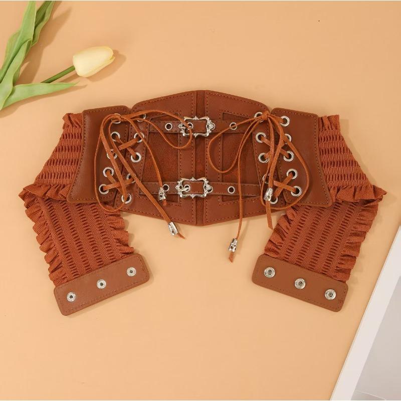 Lace Strap Leather Waist Seal Outer Cover Women's Decoration Body Sculpting European and American Retro Elastic Waist