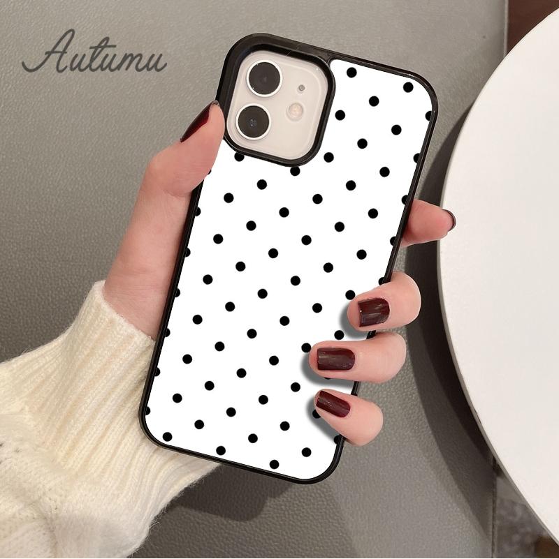 Mega Polka Dots Black White Phone Case for iPhone 11 12 13 14 Pro Max Mini X XR XS SE 2020 6S 7 8 Plus Samsung S21 S22 Shell