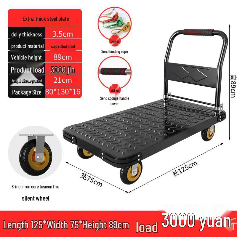 Silent Foldable Handcart Trolley with Swivel Wheels - Heavy-Duty Flatbed Truck