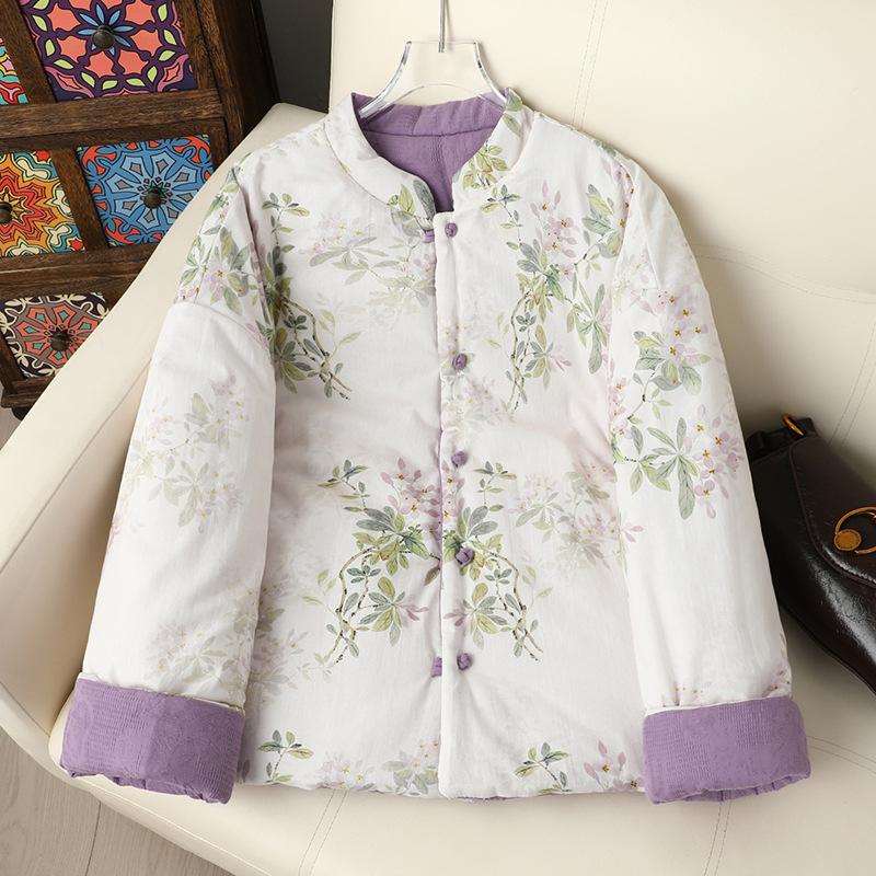 Chinesischer Baumwollmantel für Mama - Damen Langarm Wende-Oberbekleidung mit Froschknopf und Stehkragen für Herbst/Winter Wärme