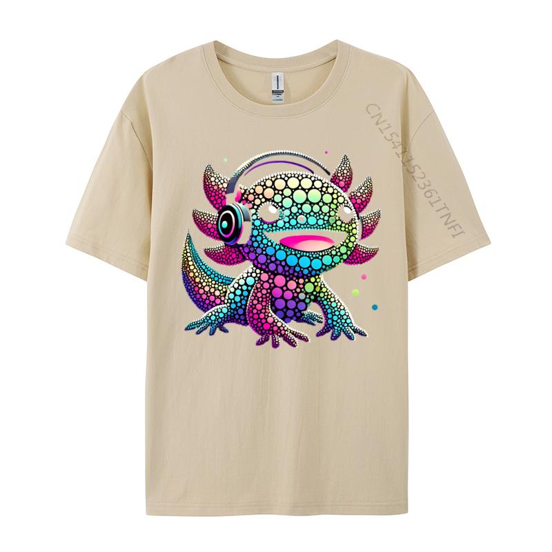 Gamer Axolotl Polka Dot Video Games Day Headphone Boys Youth Tshirts Hip Hop England Style Tees Cotton T Shirt For Unisex Funny