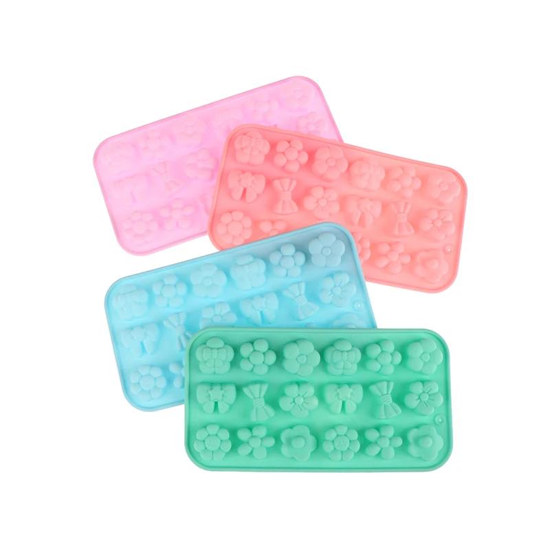 1Pc 18Cavities Flower Bow Tie Silicone Mold DIY Pudding Ice Baking Tools Biscuit Pastry Dessert Fondant Candle Cake Mold