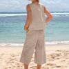 Womens  2 Piece Outfits Striped Sleeveless Top And Wide Leg Pants Sets