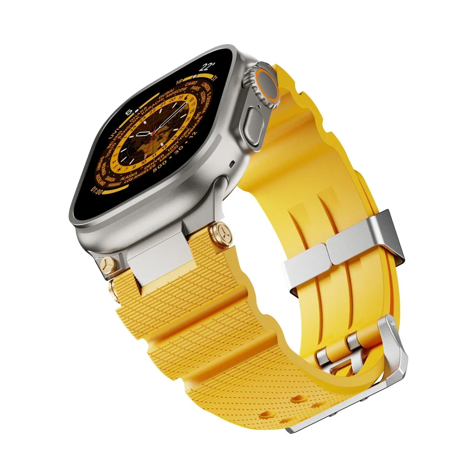 

Резиновый ремешок класса люкс для Apple Watch Series 10 46 мм браслет для iWatch Ultra 2 49 мм 9 8 7 45 мм 6 5 4 se 44 мм 42 мм мужской ремешок Ultra1/2 49mm