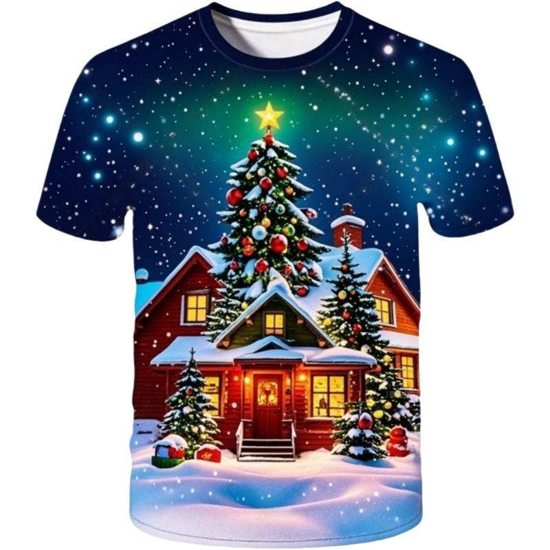 Santa Claus Christmas Print Short Sleeve for Boys Girls Cute O-Neck Pullover Tees Casual Loose Children's Top Children's T-Shirt
