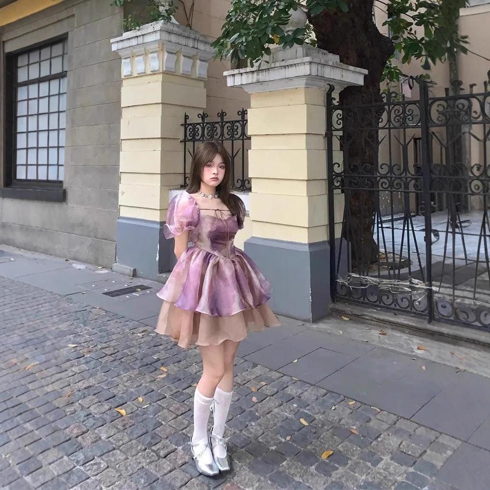 Prinzessin Tüllkleid Kleid Damen Sommer Neu Mori Super Fee Ballonärmel Design Taille Kurzer Rock