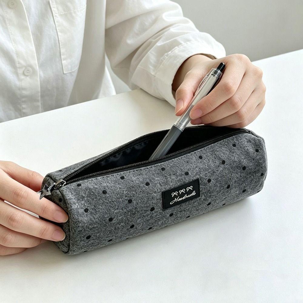 Polka Dot Pencil Case Gray Stationery Bag High Quality Pencil Pouch  School Supplies