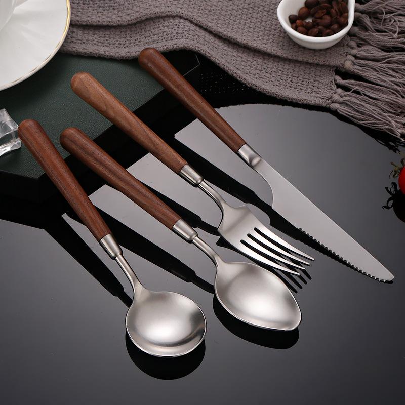304 stainless steel walnut tableware high-end western food steak knife and fork household eating spoon chopsticks