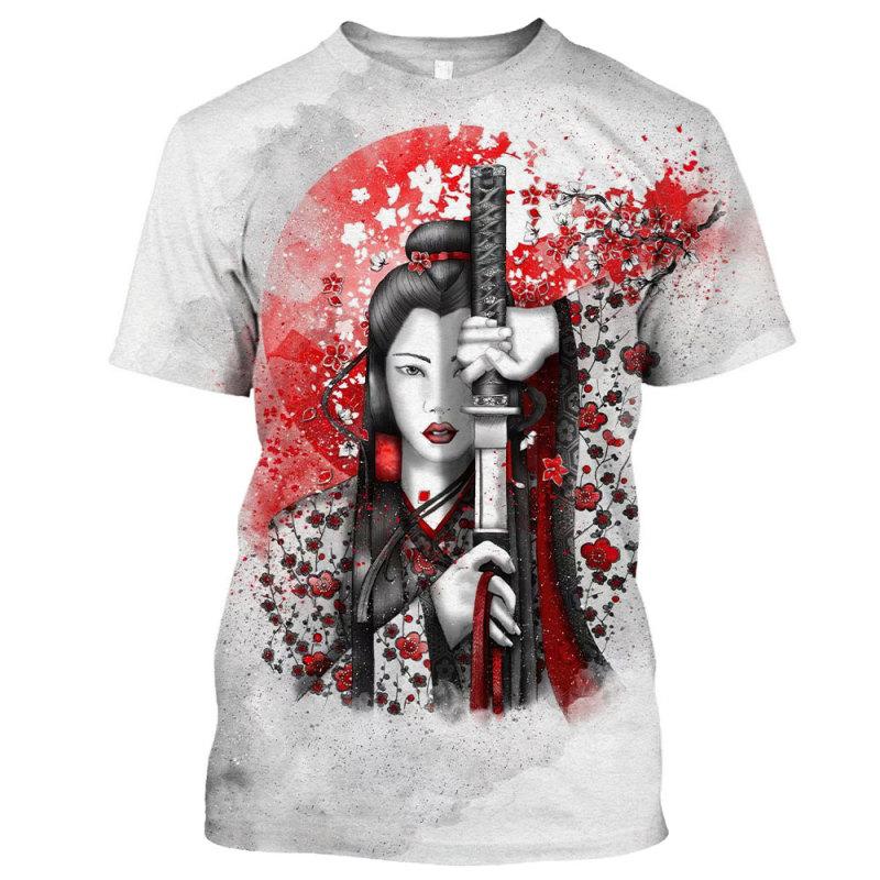 Japonská Geisha Samurai Pánské tričko s kulatým výstřihem Ležérní Topy s krátkým rukávem Pánské oblečení Letní Oversized Harajuku Streetwear
