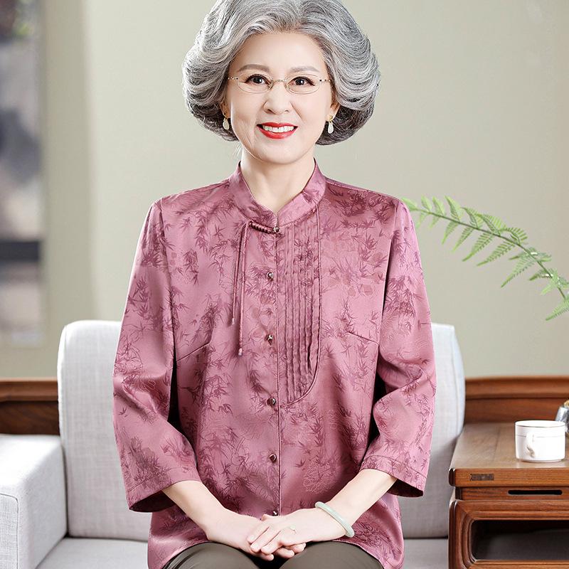 

Grandma s Mulberry Silk Shirt for Spring/Summer - Women s Top for Middle-Aged and Elderly 4XL (Recommended 135-150 jin)