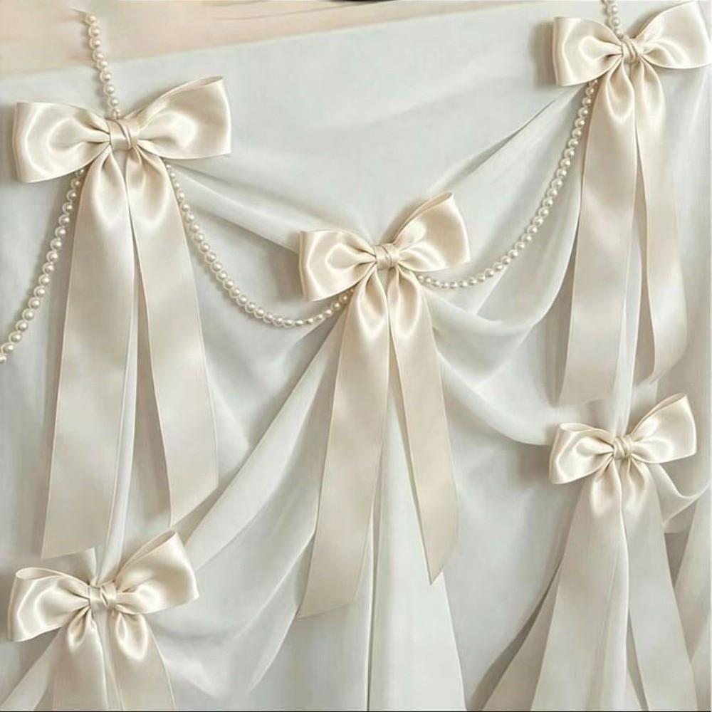 Faux Pearl Pearl Bow Charm Pendant Reusable Bow Beaded Garland Birthday Decor Beige-2m