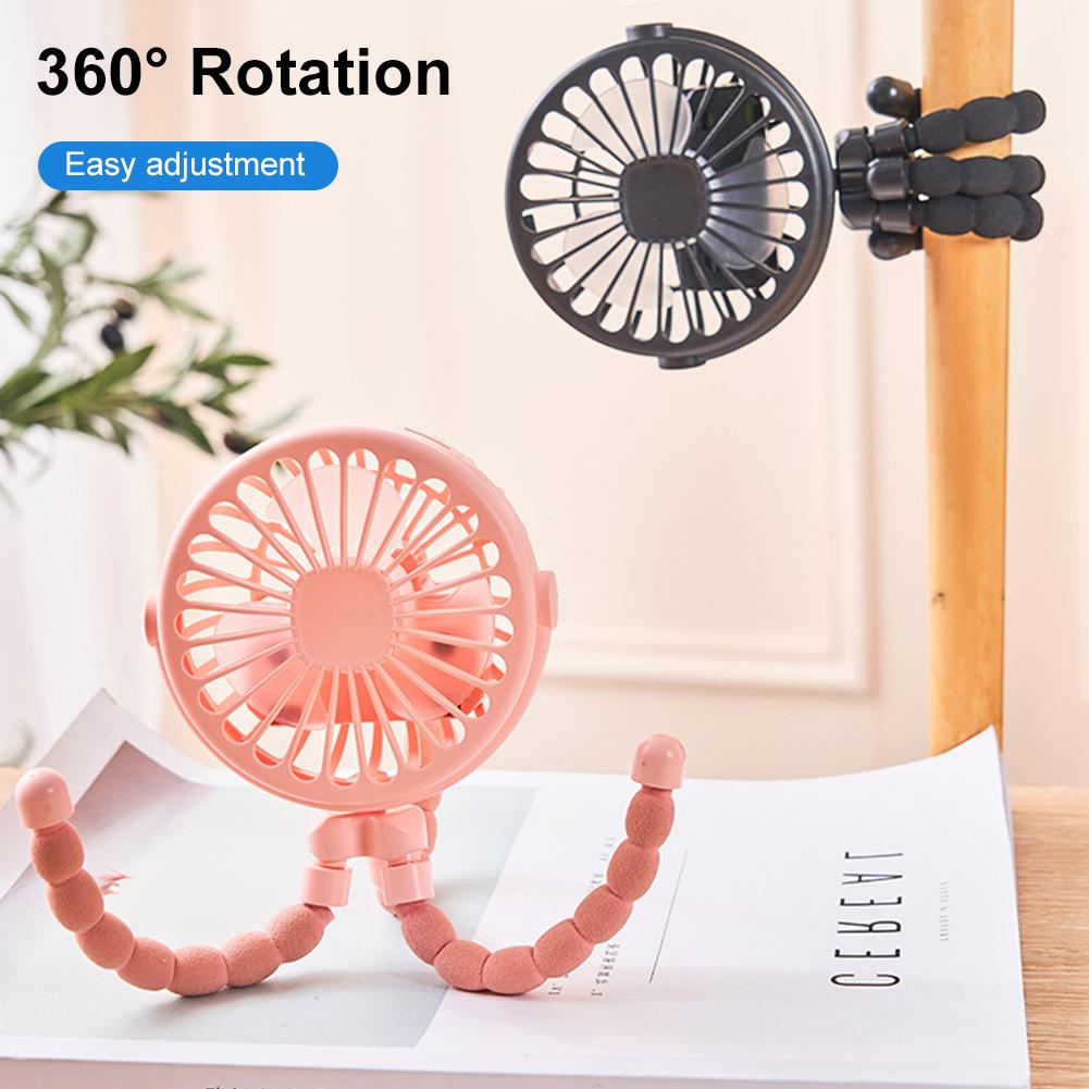 Ventilator für Kinderwagen, 3 Geschwindigkeiten, tragbarer Ventilator mit Nachtlicht, Schreibtischventilator, wiederaufladbar, für Kinderwagen, Autositz, Laufband, Camping