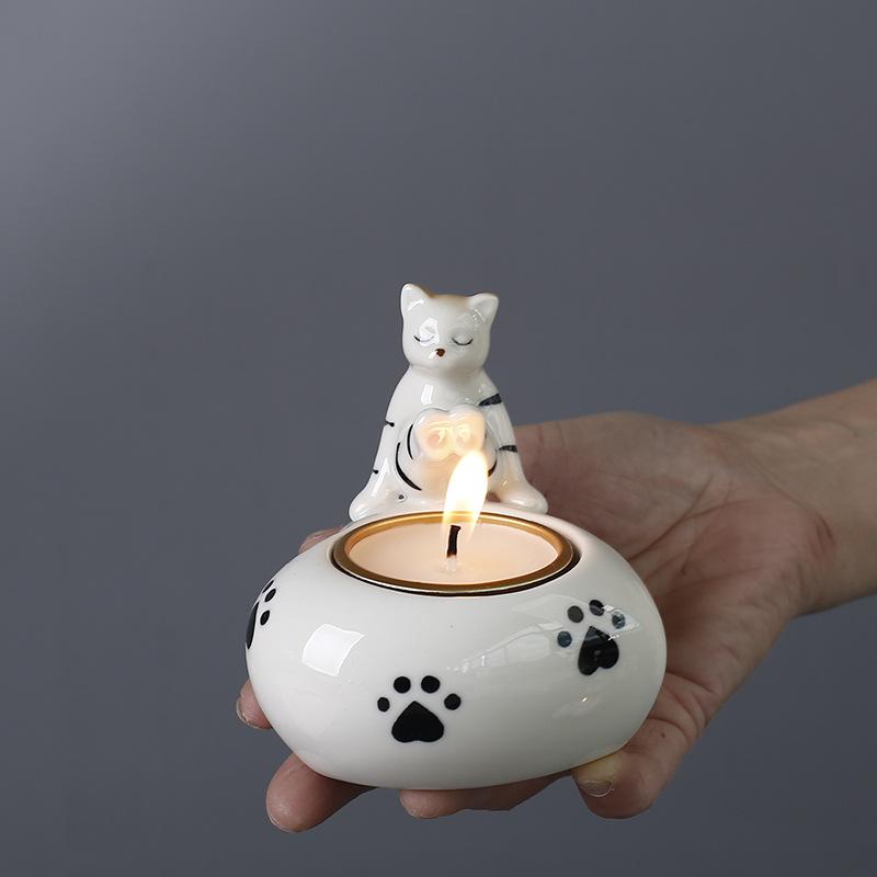 Popular Creative Scented Candle Cup Cute Cat Candle Holder Holiday Couple Ornament Ceramic Candle Holder