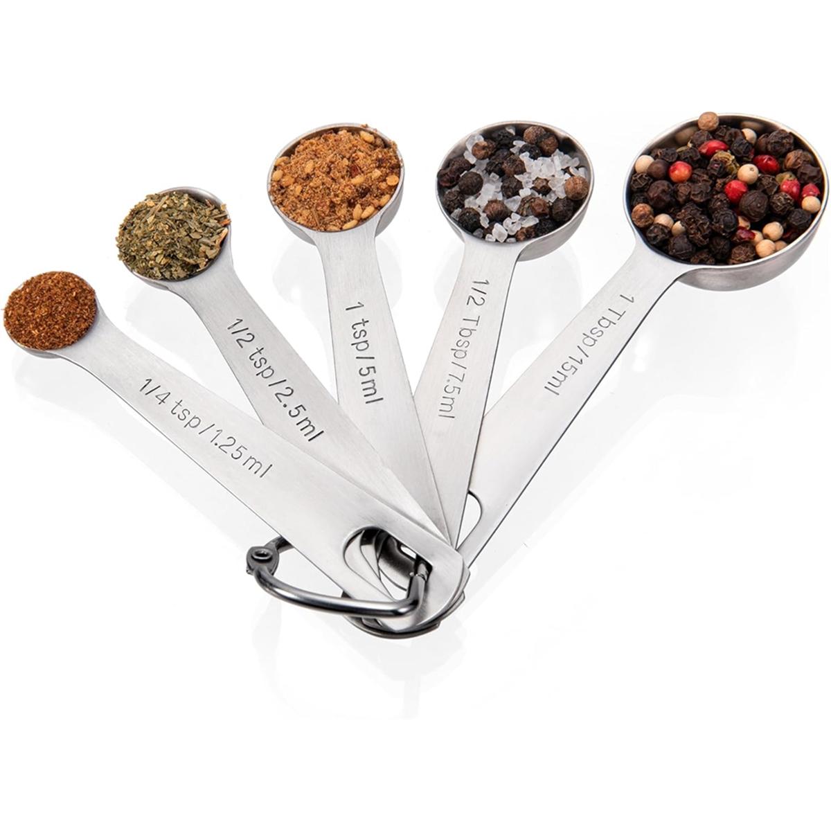 

2025+ Measuring Spoons Set of 5-18/8 Stainless Steel Heavy Duty Teaspoons for Dry and Liquid Ingredients, Dishwasher Safe China Mainland