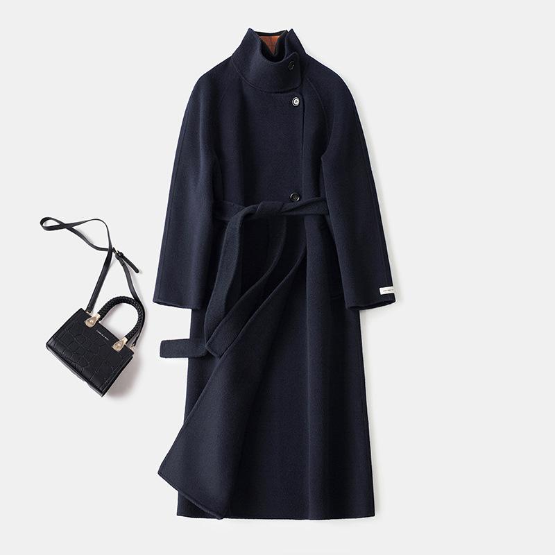 

Роскошное пальто из двустороннего бархата в стиле «имперская сестра», темно-синее, женское ретро шерстяное пальто средней длины L темно-синий