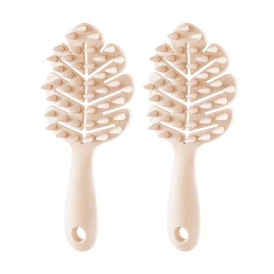 2Pcs Hollow Leaf Shampoo Brush with Long Handle Hanging Men Women Portable Travel Hair Growth Scalp Massage Scrubber Cleaning Brush