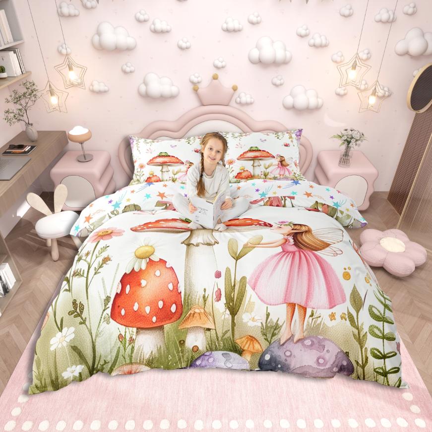 

Homewish Cute Cartoon Elf Duvet Cover Set,Chic Flower Floral Bedding Set,Pink Purple White Bed Set For Girls DE XS 100x135cm 2pcs&set
