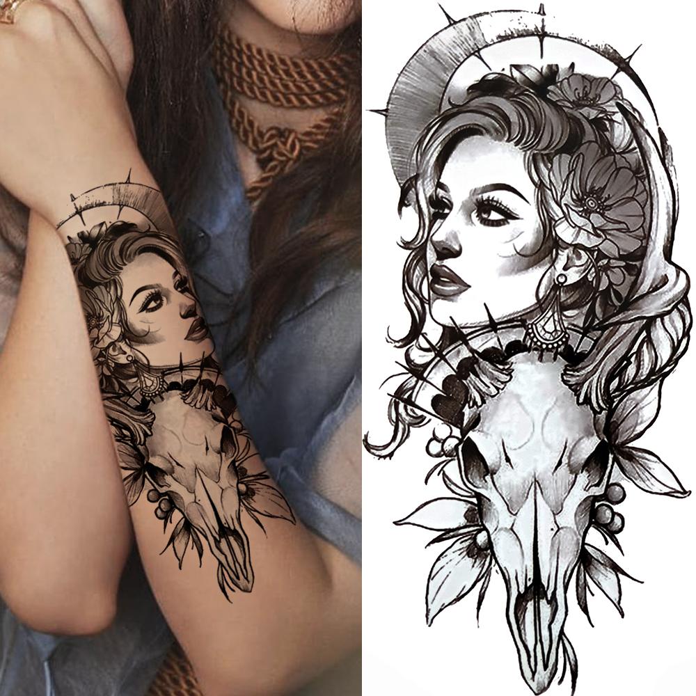 Cooler Wolf Schwarzes Temporäres Tattoo Sexy Mädchen Schlange Fake Katze Löwe Tattoo Aufkleber Für Frauen Erwachsene Geometrie Körperkunst Tattoos Papier