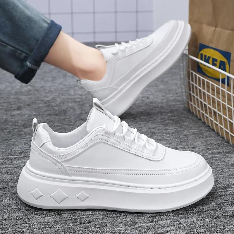 White Men Skateboarding Shoes Outdoor Running Sneakers Platform Casual Shoes Breathable Mens Sports Shoes Light Walking Shoes