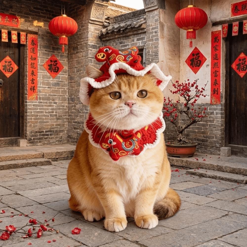Cartoon Chinese Style Pet Scarf Red Zodiac Horse Design Pet Knitted Hat Adjustable Comfortable New Year Cat Headwear