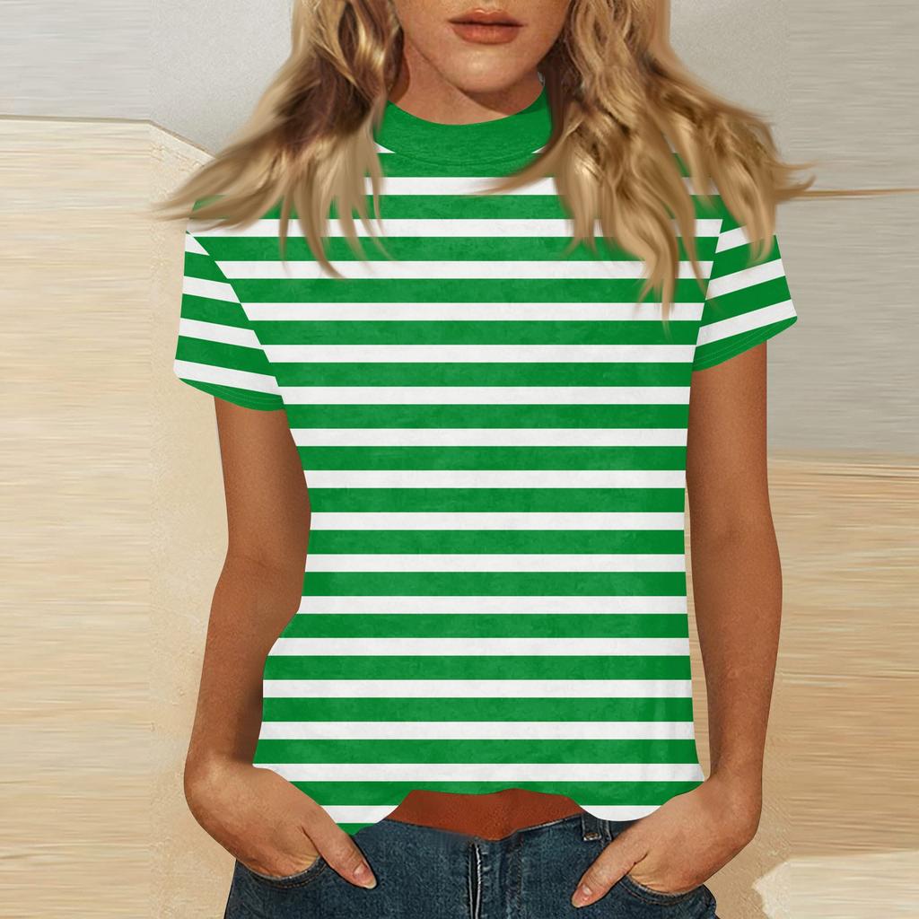 Damen Mock-Neck Kurzarm Print-Top