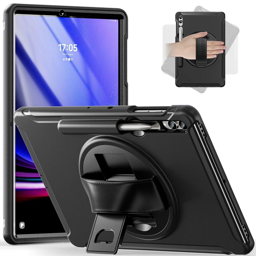 Tablethoes Voor Samsung Galaxy Tab S10+S9 S8 S7 Plus Fe 12,4 inch Case Kindveilig PC + TPU Schokbestendig Handvatriem Stand S9 FE Plus 12.4inch zwart