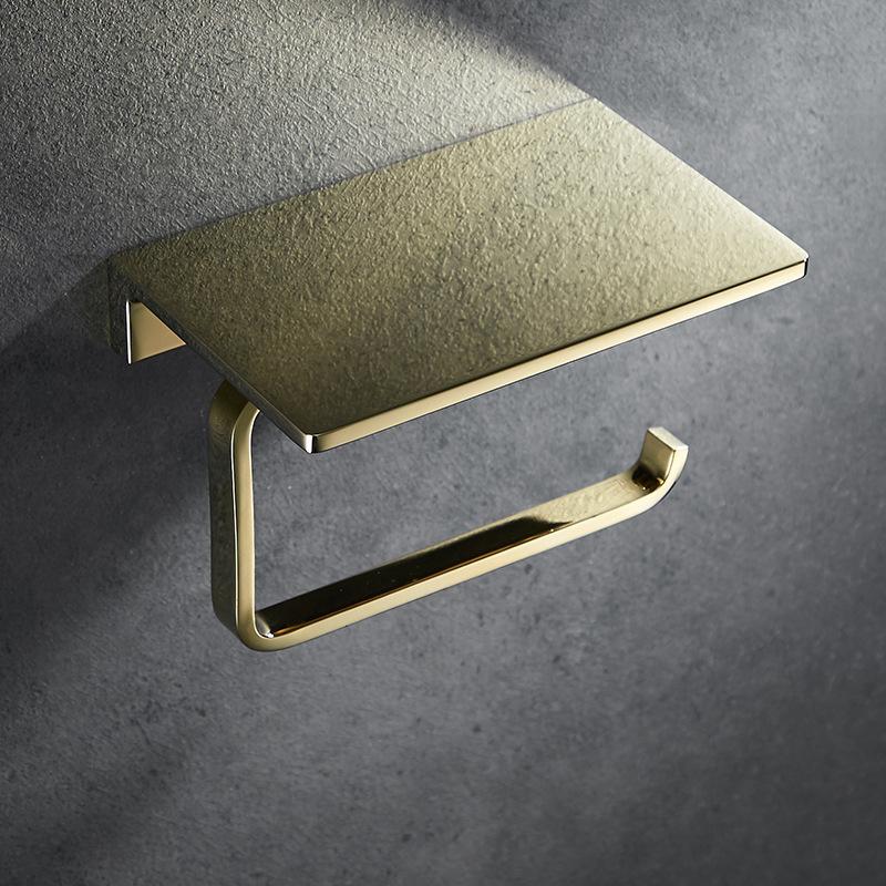 Chrome Toilet Paper Holder Multifunction Bathroom Storage Shelf Roll Paper Holder Gold EL95