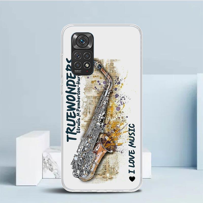 Music Saxophone Instrument Phone Case For Xiaomi Redmi Note 15 14 14S 13 12S 12 Pro Plus 11S 11 11T 11E 10S 10 + Soft TPU Back C