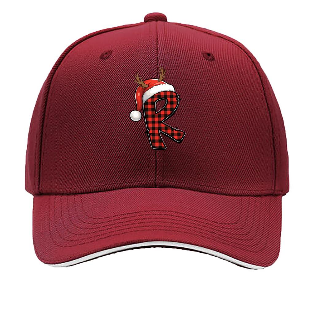 Christmas Alphabet Letter R Buffalo Plaid Santa Reindeer Sandwich Baseball Cap Sun Cap Outdoor Workouts Hat