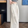 High Waist Leg Covering Shape Hot Diamond Floor Pants White Ice Silk Wide-leg Jeans Women's Super Hot Ripped Pants