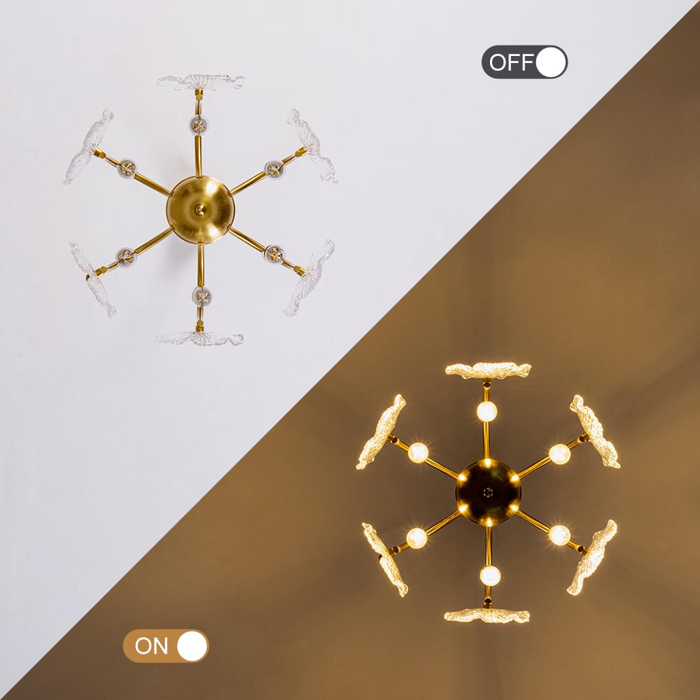 Chende Lotus Leaf Pendant Light, Glass, Nordic Ceiling Lighting Chandelier, 6 Lights, LED Compatible, Stylish, Japanese-Style Floral Lotus Leaf