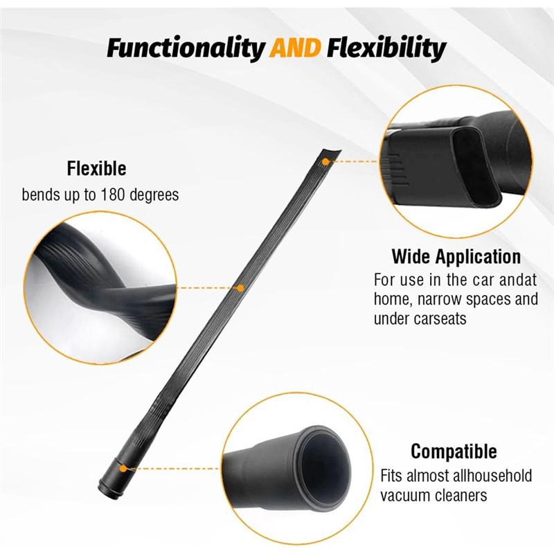 A65T-Universal 25" Long Flexible Crevice Tool With Removable Brush Head For All 1-1/4 In Or 1-3/8 In Vacuum Attachments