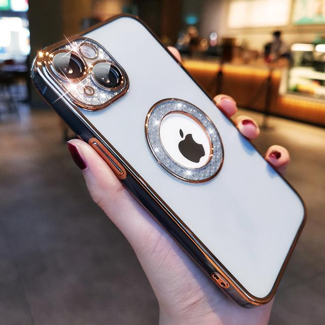 

Роскошный прозрачный чехол с блестящим логотипом и бриллиантами для защиты линз для Iphone 13 12 11 Pro Max, мягкий прозрачный силиконовый противоударный чехол for iphone 13 pro