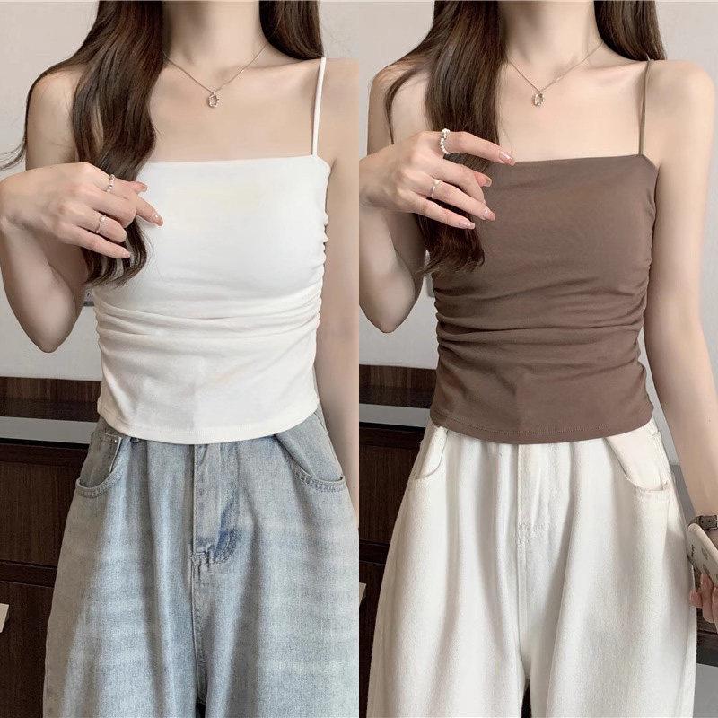 Elegant White Camisole with Chest Pads - Women's Stylish Summer Top for Inner and Outer Wear