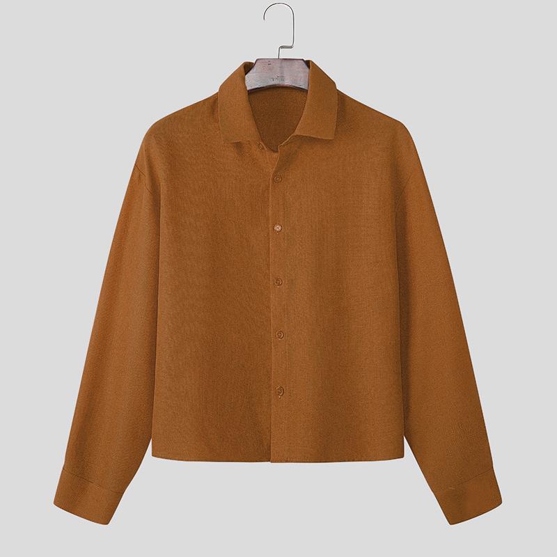 INCERUN Men Turn Down Collar Long Sleeve Loose Casual Texture Shirts Tops