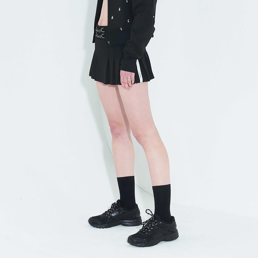 Kimjisu Pleated Logo-Tape Mini Skirt _ Black