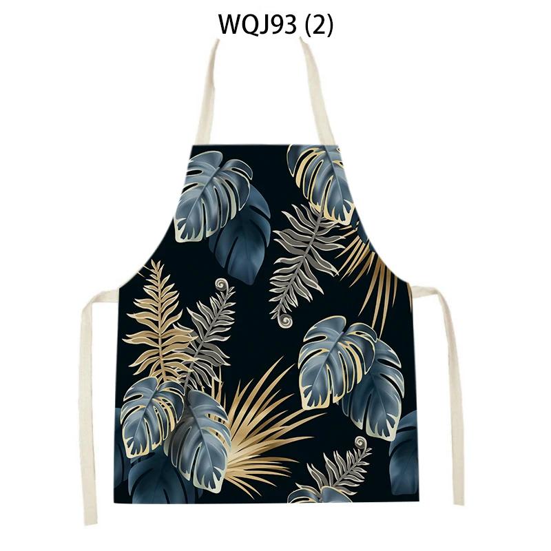 Women Men Plant Flower Leaves Pattern Cleaning Kitchen Aprons Home Cooking Baking Accessories Linen Waist Bibs Home Decor