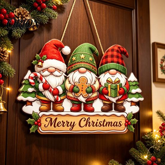 Decorative Christmas Gnome Craft Wooden Hanging Pendant, Cartoon Ornament, Merry Gift for Family Door Sign Home Shop Holiday Party Decoration