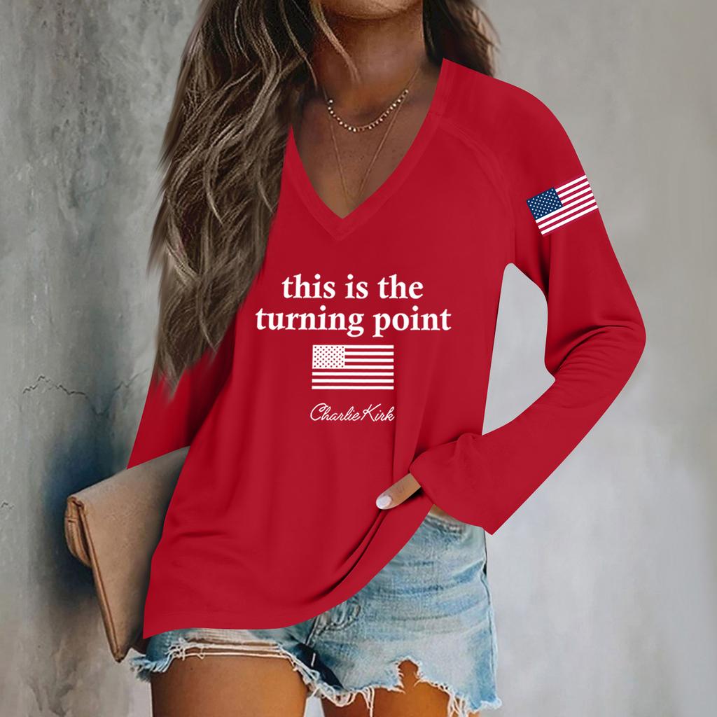 Women's Fashion Casual Long Sleeve Halloween Printed V-Neck Top