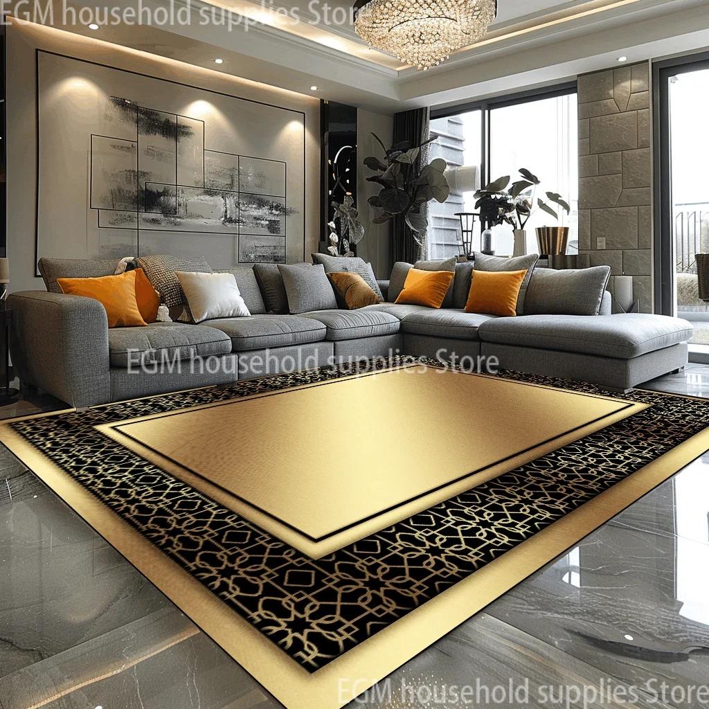 European Style Luxury Large Rugs For Living Room Black Gold Parlor Sofa Carpet Non-Slip Easy Cleaning Coffee Tables Mat 200X300