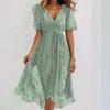 Rochie Maxi A-Line de Damă cu Gât Rotund, Mânecă Scurtă, Imprimeu 3D și Finisaj Spălat cu Nisip