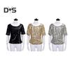 Damen-Shirt, glänzende Pailletten, halbe Ärmel, O-Ausschnitt, lose, einfarbig, weich, atmungsaktiv, Pullover, glitzernde Party, Abschlussball, Cocktail-Bluse