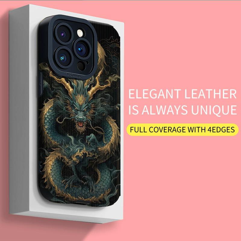Husa din silicon moale pentru telefon din piele cu granulatie verticala, cu imprimeu dragon, husa din spate cu lentile camerei, protectie completa pentru iPhone