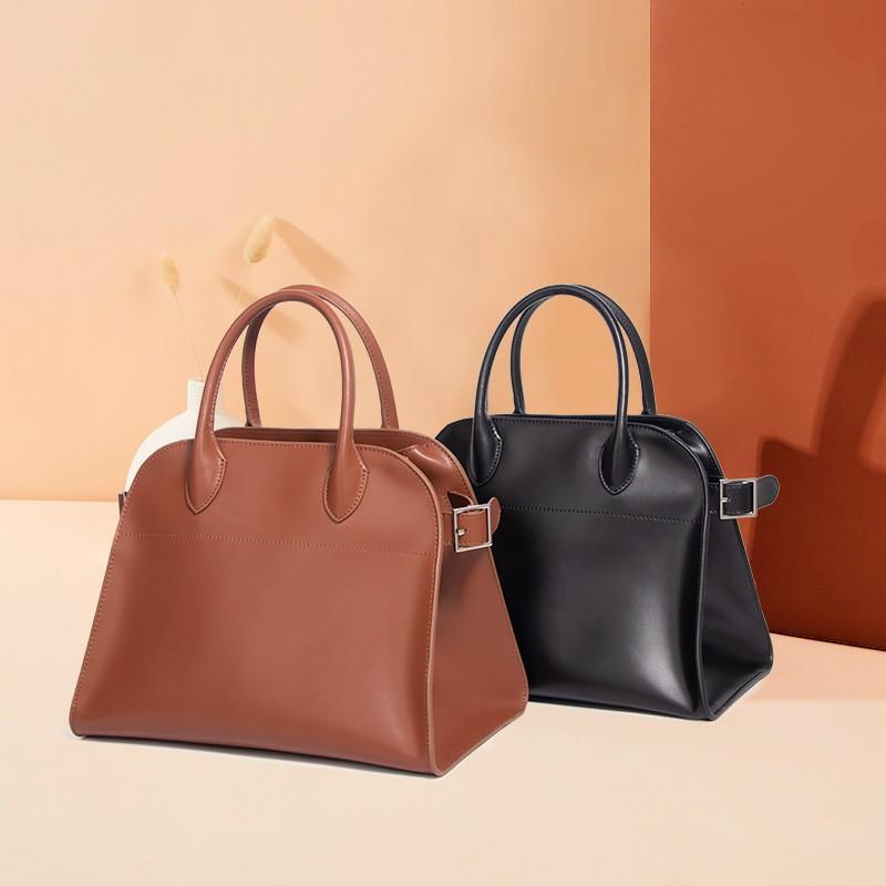 Cowhide Women's Bag High-quality Light Luxury Diagonal Span Large-capacity Leather 2025 New Style Niche Tote Black One-shoulder Portable